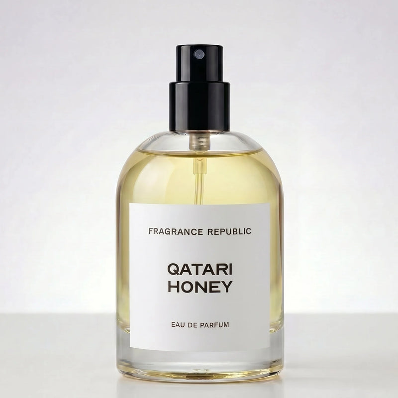 Fragrance Republic Qatari Honey eau de parfum bottle on a white background