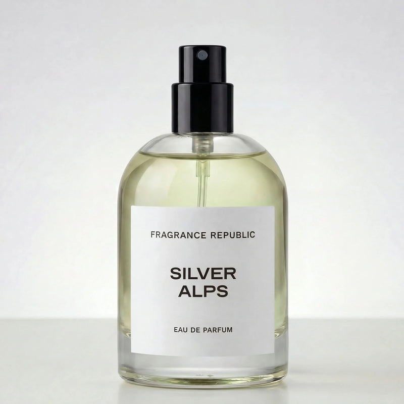 Fragrance Republic Silver Alps eau de parfum bottle on a white background