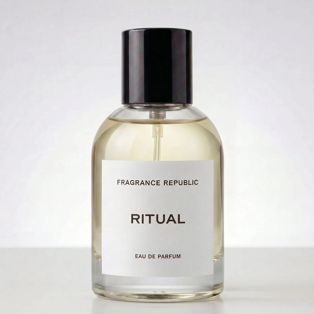 Fragrance Republic Ritual Eau de Parfum bottle with black cap on a white background