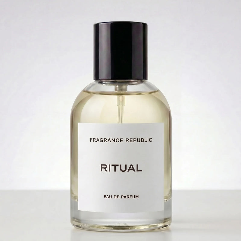 Fragrance Republic Ritual Eau de Parfum bottle with black cap on a white background