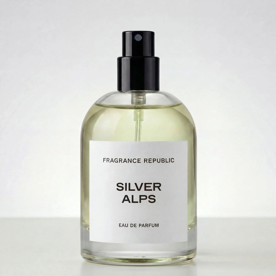 Fragrance Republic Silver Alps eau de parfum bottle on a white background