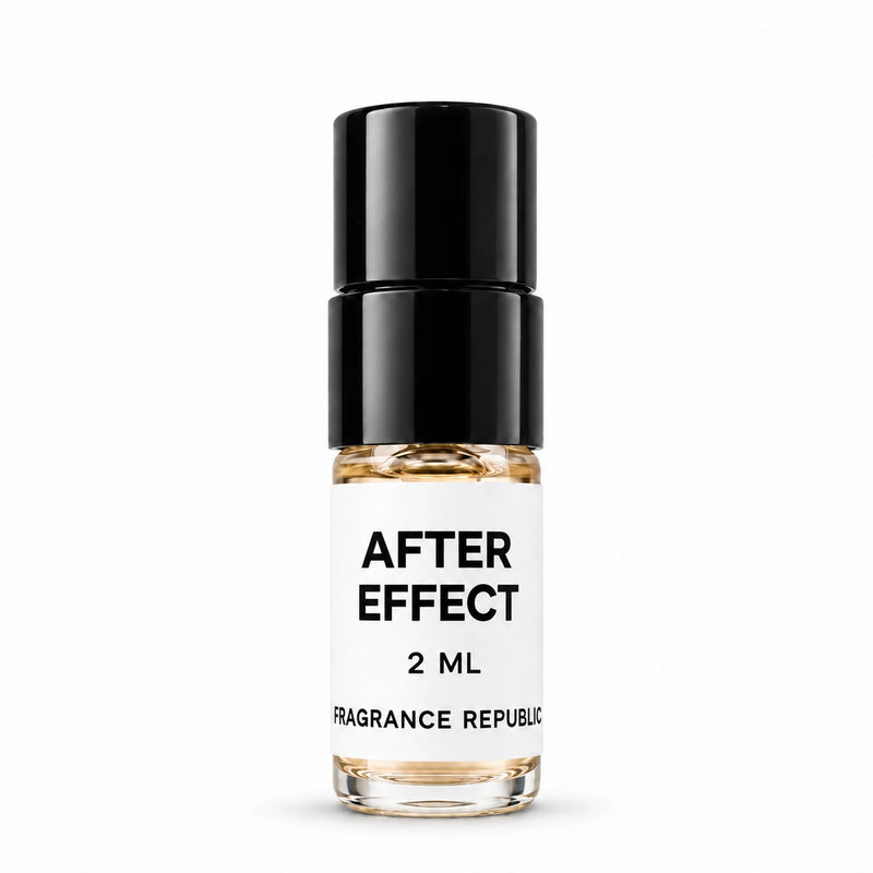 Fragrance Republic After Effect 2ml perfume sample spray with a black cap on a white background.