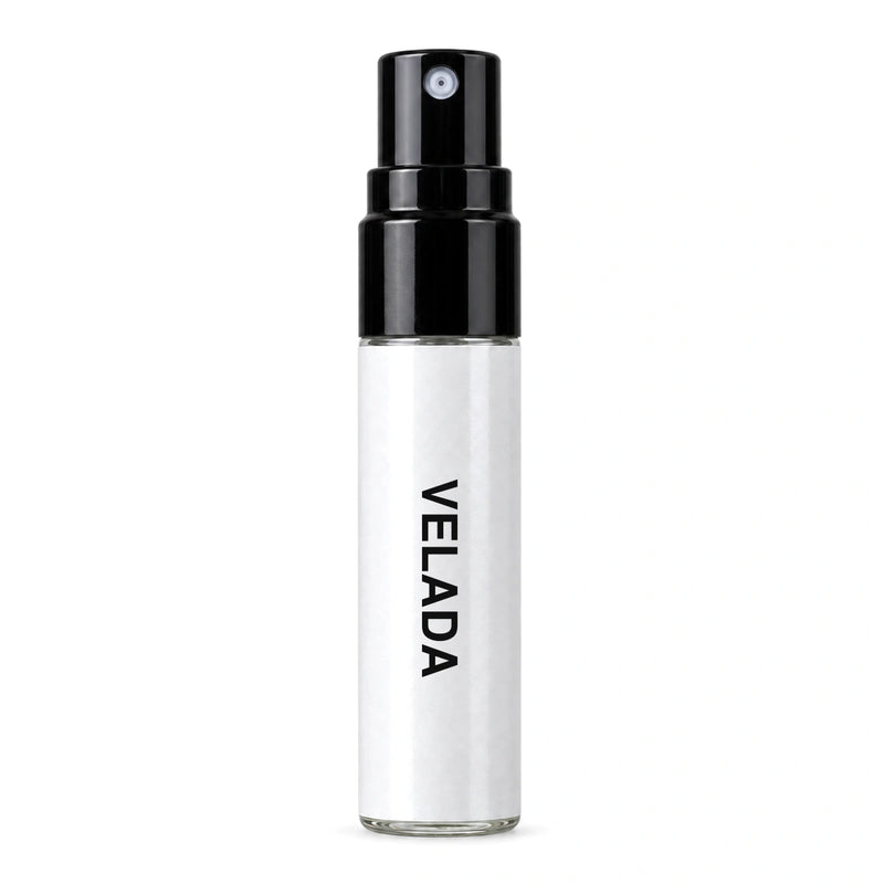 Fragrance Republic Velada sample perfume spray with its black nozzle and white label.