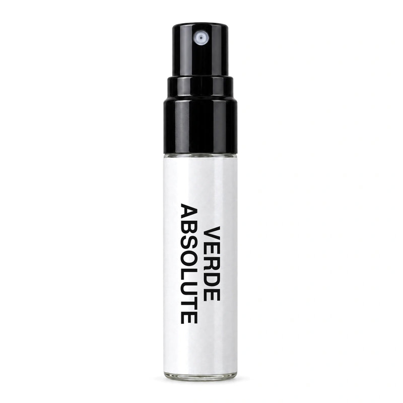 Fragrance Republic Verde Absolute sample perfume spray with its black nozzle and white label.